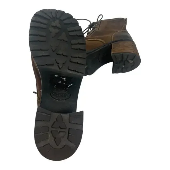 Skechers 7.5 Women's Brown Leather healed vintage y2k Ankle Boots chunky - Picture 5 of 16